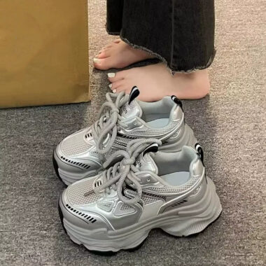 Breathable mesh platform women sneakers factory collection